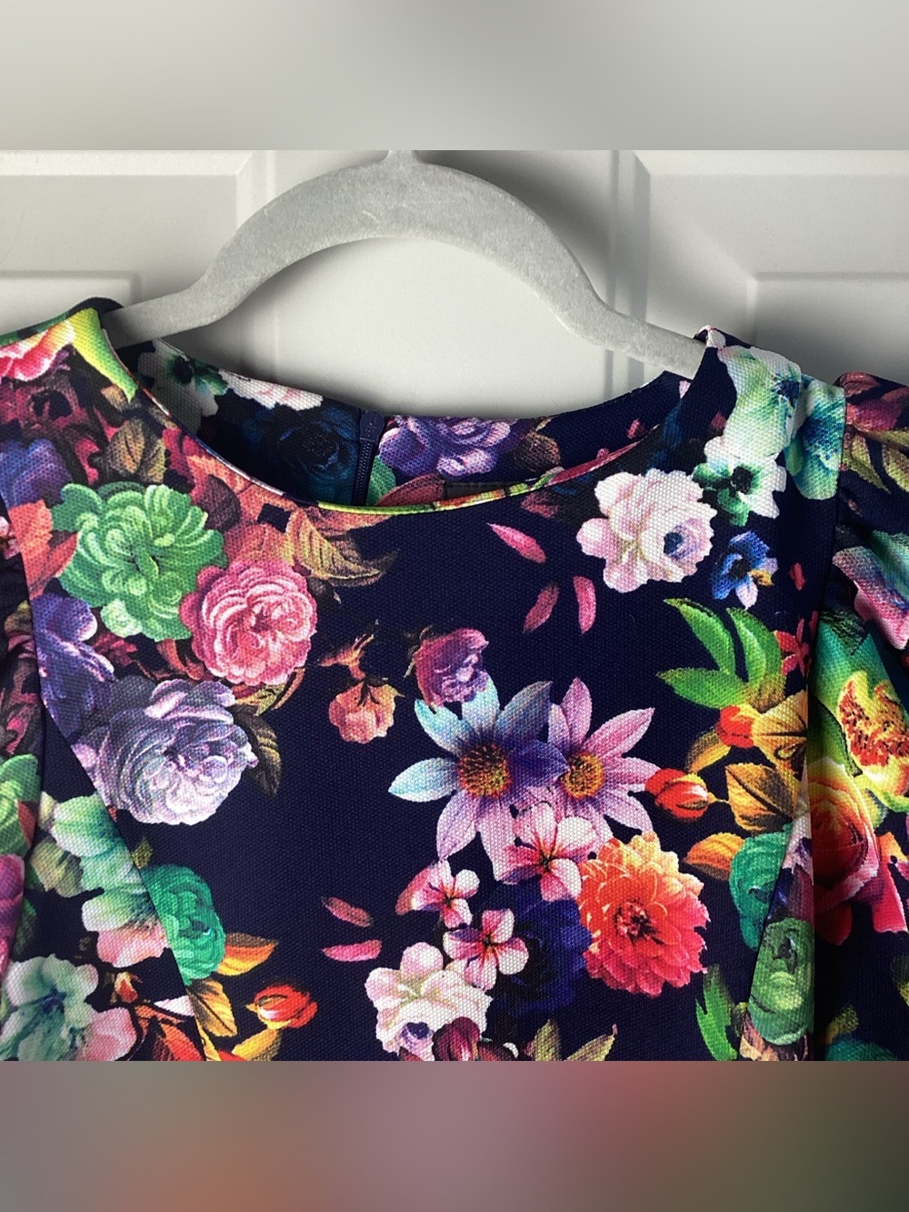 Gracia Floral Puff-Sleeve Top - Black with Multicolor Blooms - Picture 2 of 8